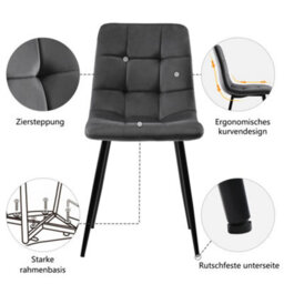 Abrihome 5-Piece Round Dining Set - 80Cm White Table W/gold Legs & 4 Grey Velvet Chairs, Modern Kitchen Table Set - thumbnail 6