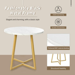 Abrihome 5-Piece Round Dining Set - 80Cm White Table W/gold Legs & 4 Grey Velvet Chairs, Modern Kitchen Table Set - thumbnail 4