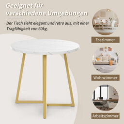 Abrihome 5-Piece Round Dining Set - 80Cm White Table W/gold Legs & 4 Grey Velvet Chairs, Modern Kitchen Table Set - thumbnail 9
