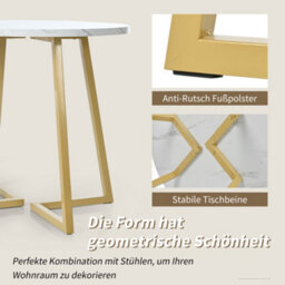 Abrihome 5-Piece Round Dining Set - 80Cm White Table W/gold Legs & 4 Grey Velvet Chairs, Modern Kitchen Table Set - thumbnail 7