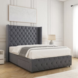 "Bsspoke Ruby Divan Bed Set Plush Velvet Steel With 54"" Headboard & 12"" Footboard 2 Drawers Footend & Mattress In All Sizes" - thumbnail 3