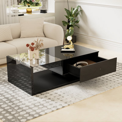 Btm Coffee Table, High-Gloss Black. Side Tables, Coffee Tables With Glass And Led - image 1
