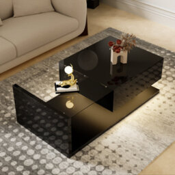 Btm Coffee Table, High-Gloss Black. Side Tables, Coffee Tables With Glass And Led - thumbnail 2