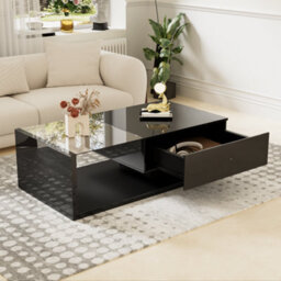 Btm Coffee Table, High-Gloss Black. Side Tables, Coffee Tables With Glass And Led - thumbnail 1