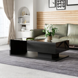 Btm Coffee Table, High-Gloss Black. Side Tables, Coffee Tables With Glass And Led - thumbnail 9
