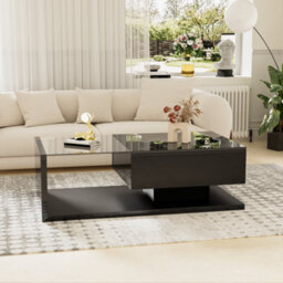 Btm Coffee Table, High-Gloss Black. Side Tables, Coffee Tables With Glass And Led - thumbnail 4