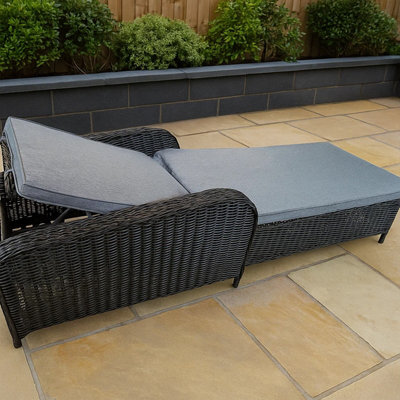Nustone Rattan Sun Lounger Chair Bed With 5Cm Cushions, Garden, Patio And Terrace Furniture, 4 Reclining Positions In Black - image 1