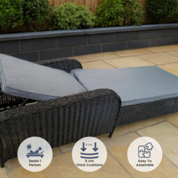 Nustone Rattan Sun Lounger Chair Bed With 5Cm Cushions, Garden, Patio And Terrace Furniture, 4 Reclining Positions In Black - thumbnail 3