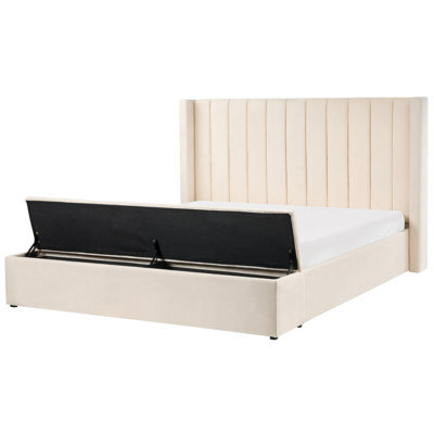 Beliani Bed With Storage Bench Velvet Noyers 180 X 200 Cm (Eu Super King) Off-White - image 1