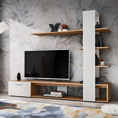 Arte Spacious Oak Wotan & White Entertainment Unit 190Cm - Organised Media Storage - image 1