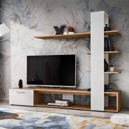Arte Spacious Oak Wotan & White Entertainment Unit 190Cm - Organised Media Storage