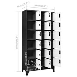 Walplus Locker Cabinet Anthracite And White 90X40X180 Cm Steel - thumbnail 8
