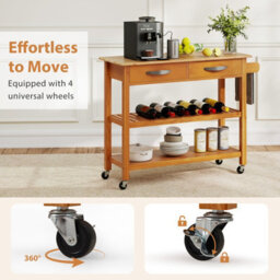Costway Kitchen Island 3-Tier Rolling Utility Cart With 2 Drawers-Natural - thumbnail 9