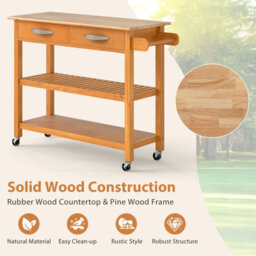 Costway Kitchen Island 3-Tier Rolling Utility Cart With 2 Drawers-Natural - thumbnail 8