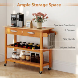 Costway Kitchen Island 3-Tier Rolling Utility Cart With 2 Drawers-Natural - thumbnail 7