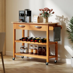 Costway Kitchen Island 3-Tier Rolling Utility Cart With 2 Drawers-Natural - thumbnail 6