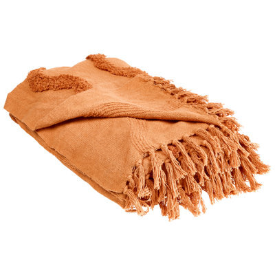 Beliani Blanket Khari Cotton 200 X 200 Cm Orange - image 1