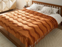 Beliani Blanket Khari Cotton 200 X 200 Cm Orange - thumbnail 2