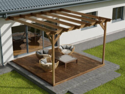 Arbor Garden Solutions Wall Mounted Pergola And Decking Complete Diy Kit, Champion Design (3M X 3M, Rustic Brown Finish) - thumbnail 2