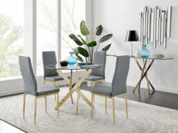 Furniturebox Uk 4 Seater Dining Set - Novara 100Cm Gold Round Glass Dining Table And Chairs - 4 Grey Velvet Pesaro Gold Chairs - thumbnail 4
