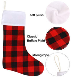 CLEFFNS 12Pcs Buffalo Plaid Christmas Stockings Set 6Pcs Large 44Cm And 6Pcs Small 19Cm Red Black Check Xmas Stockings With White Cuff - thumbnail 3