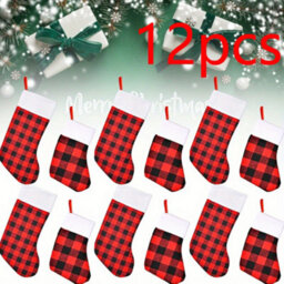 CLEFFNS 12Pcs Buffalo Plaid Christmas Stockings Set 6Pcs Large 44Cm And 6Pcs Small 19Cm Red Black Check Xmas Stockings With White Cuff - thumbnail 1