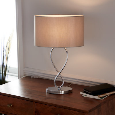 GoodHome Carnavon Modern Round Shiny Light Grey Chrome Effect Table Light - image 1