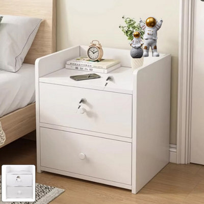 White Bedside Cabinet With Lockable Drawer - Modern Wood Narrow Storage Nightstand (40X32X26Cm) - image 1
