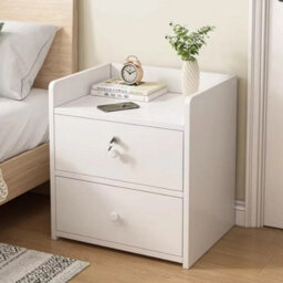 White Bedside Cabinet With Lockable Drawer - Modern Wood Narrow Storage Nightstand (40X32X26Cm) - thumbnail 5