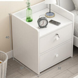 White Bedside Cabinet With Lockable Drawer - Modern Wood Narrow Storage Nightstand (40X32X26Cm) - thumbnail 3