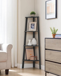 Corner Shelf Unit, 4-Tier Corner Shelf, Ladder Shelf, Bookshelf Or Plant Stand, Industrial, Charcoal Gray And Matte Black