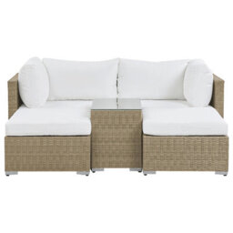 Beliani Garden Lounge Set With Table 2 Seater Noto Modular Pe Rattan Light Brown - thumbnail 1