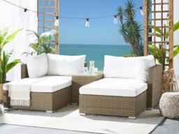 Beliani Garden Lounge Set With Table 2 Seater Noto Modular Pe Rattan Light Brown - thumbnail 2