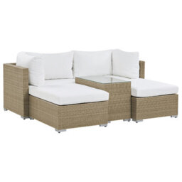 Beliani Garden Lounge Set With Table 2 Seater Noto Modular Pe Rattan Light Brown - thumbnail 4
