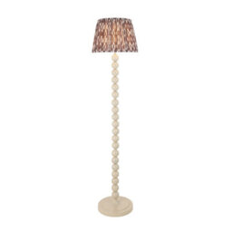 Luminosa Lighting Luminosa Higgledy Gloss Almond White Paint Floor Lamp With Pearl Grey Fabric Ikat Shade 35Cm E27