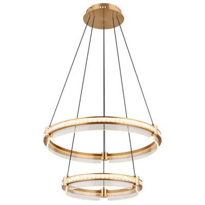 Luminosa Lighting Luminosa Blondie Twin Ring Pendant Ceiling Light Gold Colors K5 Crystals 2X Led Dimmable 2700-6000K Remote Control
