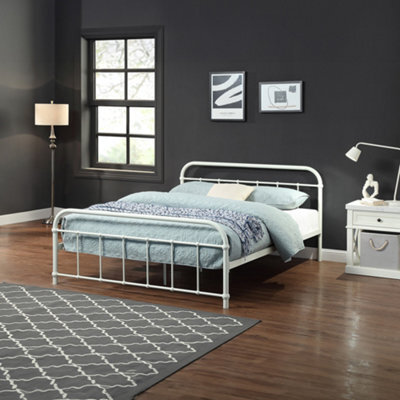 SlumberWorx Tewin Vintage Hospital Style White Double Metal Bed Frame - image 1