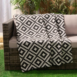 OHS Geo Tile Throw Over Bed Blanket Travel Garden Chair Fleece Bedspread, Mono - thumbnail 2