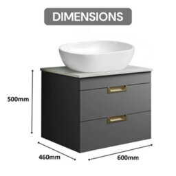 Belofay 600mm Wall Mounted Vanity Unit With Basin, 2 Soft Close Drawers, Modern Floating Design With White Wooden Worktop (Grey) - thumbnail 2