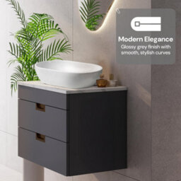 Belofay 600mm Wall Mounted Vanity Unit With Basin, 2 Soft Close Drawers, Modern Floating Design With White Wooden Worktop (Grey) - thumbnail 3