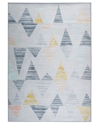 Beliani Multicolour Geometric Distressed Polyester Area Rug 160 X 230 Cm - Low Pile, Grey With Bright Accents - image 1
