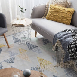 Beliani Multicolour Geometric Distressed Polyester Area Rug 160 X 230 Cm - Low Pile, Grey With Bright Accents - thumbnail 2