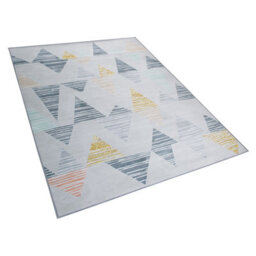 Beliani Multicolour Geometric Distressed Polyester Area Rug 160 X 230 Cm - Low Pile, Grey With Bright Accents - thumbnail 3