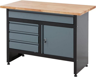 Bigdug Garage Workbench Drawer Cabinet - 842H X 1200W X 600D mm - 4X Drawer & 1 Door Cupboard - Black/grey - image 1