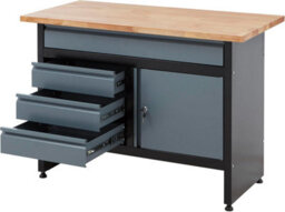 Bigdug Garage Workbench Drawer Cabinet - 842H X 1200W X 600D mm - 4X Drawer & 1 Door Cupboard - Black/grey - thumbnail 3