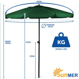 Sunmer 2M Parasol With Tilt, Uv Light Protection, Easy To Open And Close, Water Resistant -  Green - thumbnail 7