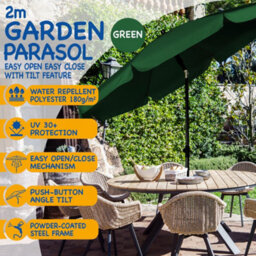Sunmer 2M Parasol With Tilt, Uv Light Protection, Easy To Open And Close, Water Resistant -  Green - thumbnail 2