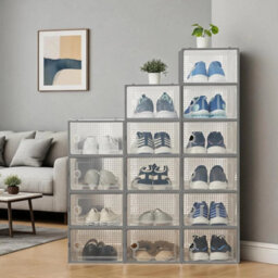 15X Stackable Plastic Shoe Storage Boxes Grey - thumbnail 5