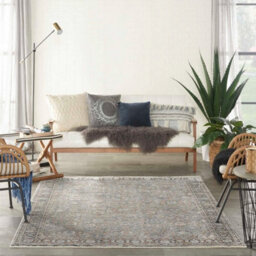 Grey/navy Traditional Luxurious Easy To Clean Bordered Floral Dining Room Bedroom And Living Room Rug -160Cm X 221Cm - thumbnail 3