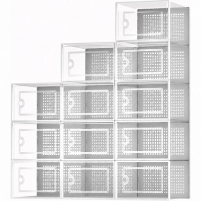 White 12X Clear Stackable Plastic Shoe Storage Boxes Organiser Rack - image 1